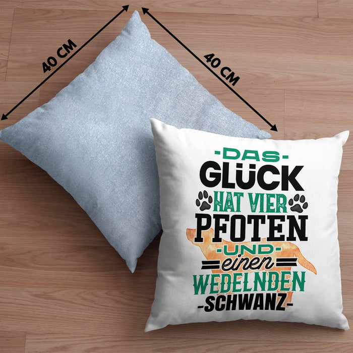 Hundebesitzer Kissen mit Füllung 40x40 Geschenk Glück Hat 4 Pfoten und Wedelnden Schwanz Geschenkidee Hunde Mama Frauchen Herrchen (Grau) Blau Trendation