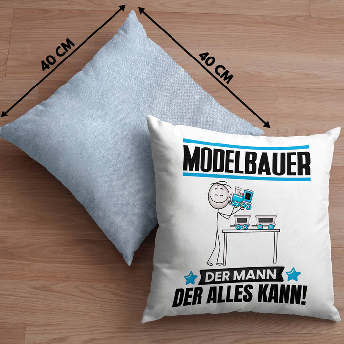 Modelbauer Kissen mit Füllung 40x40 Geschenk für Modelbauer Der Mann Der Alles Kann Geschenkidee zum Geburtstag (Grau) Blau Trendation