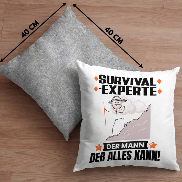 Survival-Experte Kissen mit Füllung 40x40 Geschenk für Survival-Experte Der Mann Der Alles Kann Geschenkidee zum Geburtstag (Grau) Grau Trendation