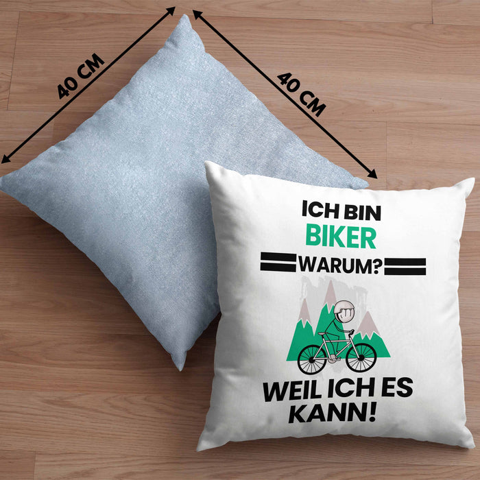 Biker Geschenk Kissen mit Füllung 40x40 Lustiger Spruch Ich Bin Biker Warum Weil Ich Es Kann Geschenkidee Bester Biker Geburtstag (Grau) Blau Trendation