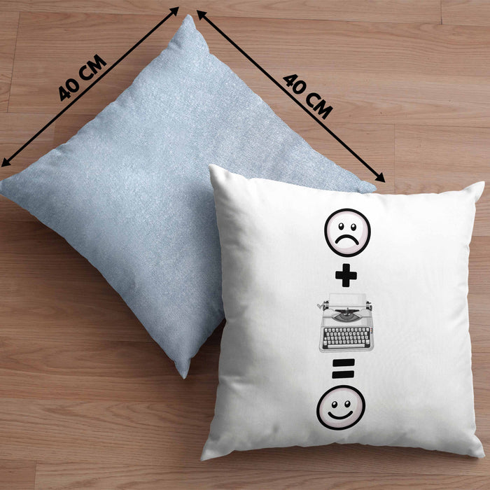 Schreibmaschine Kissen mit Füllung 40x40 Geschenkidee für Schreibmaschinen retro Nostalgiker Geburtstag Lustiges Geschenk :( + Schreibmaschine = :) (Grau) Blau Trendation