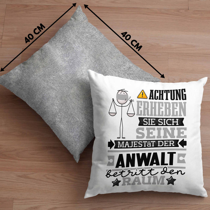 Anwalt Geschenk Kissen mit Füllung 40x40 Lustiger Spruch Erheben Sie Sich Der Anwalt Betritt den Raum (Grau) Grau Trendation