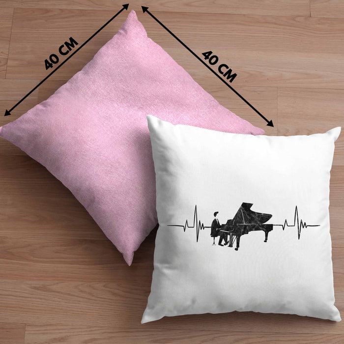 Kissen mit Füllung 40x40 Piano Geschenkidee für Klavierspieler Flügel-Motiv Herzschlag (Grau) Rosa Trendation