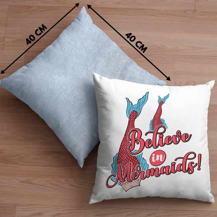 Meerjungfrau Geschenk Kissen mit Füllung 40x40 für Mädchen Nymphe Nixe Grafik Believe In Mermaids (Grau) Blau Trendation