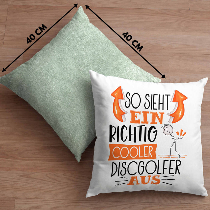 So Sieht Ein Richtig Cooler Discgolfer Aus Geschenk Kissen mit Füllung 40x40 Lustiger Spruch Geschenkidee (Grau) Grün Trendation