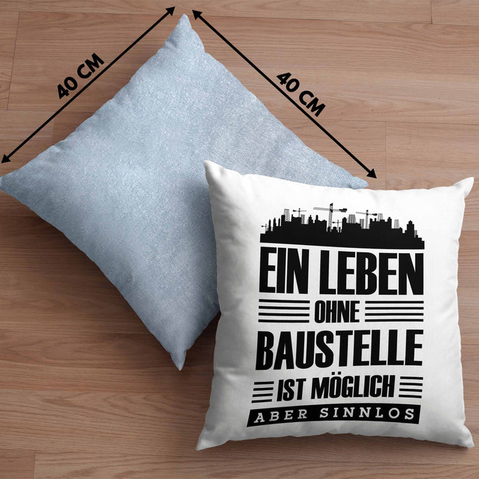 Lustige Kissen mit Füllung 40x40 Bauarbeiter Baustellenliebhaber Geschenkidee Baustelle (Grau) Blau Trendation