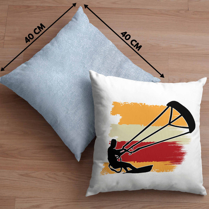 Kitesurfing Kissen mit Füllung 40x40 Geschenk für Kitesurfer Geschenkidee Bunte Grafik (Grau) Blau Trendation