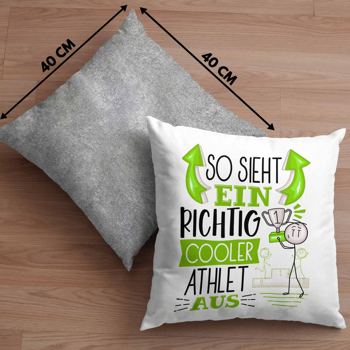 Athlet Kissen mit Füllung 40x40 Geschenk So Sieht Ein RIchtig Cooler Athlet Aus Geschenkidee Lustiger Spruch Geburtstag (Grau) Grau Trendation