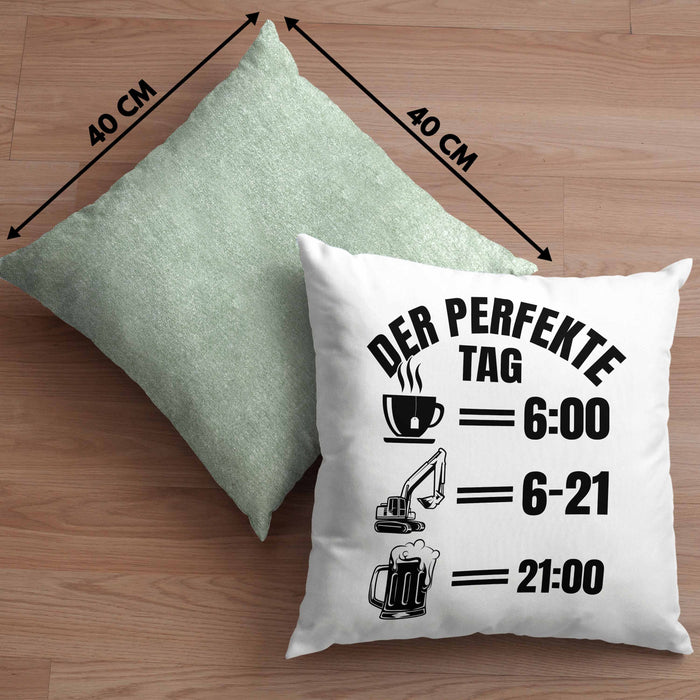 Baustelle Kissen mit Füllung 40x40 Geschenk Der Perfekte Tag Bauarbeiter Geschenkidee für Männer Baggerfahrer Bagger Baggerführer (Grau) Grün Trendation