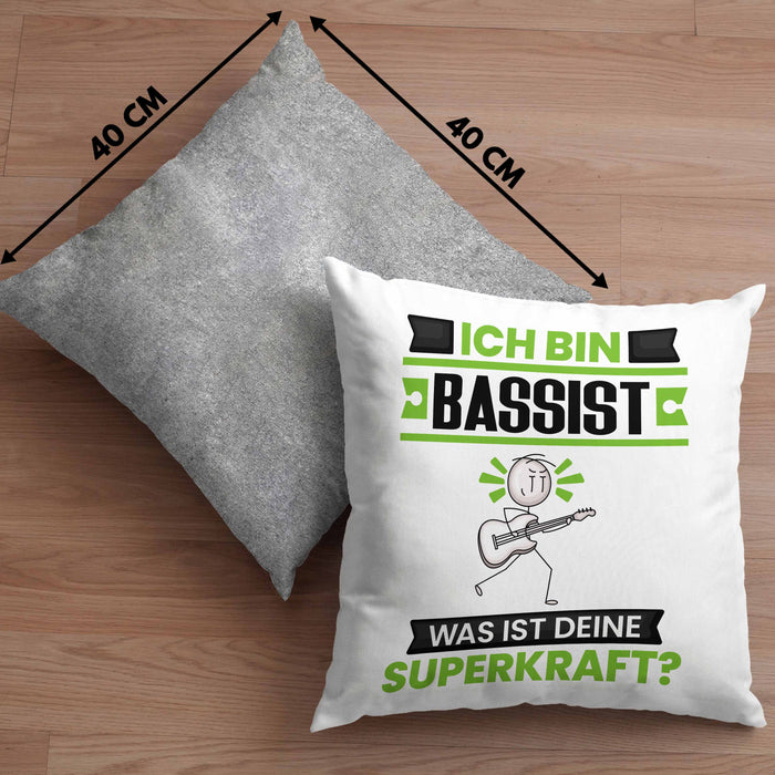 Bassist Kissen mit Füllung 40x40 Geschenk für Bassist Geburtstag Lustiger Spruch Was Ist Deine Superkraft (Grau) Grau Trendation