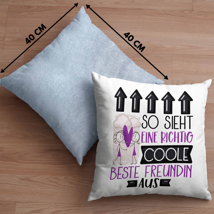 Beste Freundin Geschenk Kissen mit Füllung 40x40 Lustig Geschenkidee für Beste Freundin Geburtstag So Sieht Eine Richtig Coole Beste Freundin Aus Frauen Spruch BFF (Grau) Blau Trendation