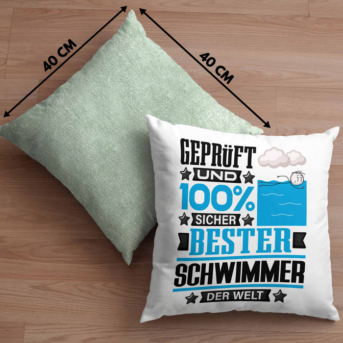 Schwimmer Geschenk Lustiger Spruch für Schwimmer Geschenkidee Bester Schwimmer Der WeltKissen mit Füllung 40x40 (Grau) Grün Trendation