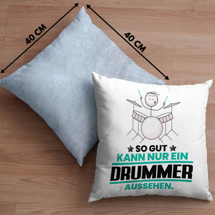 Drummer Geschenk Kissen mit Füllung 40x40 So Gut Kann Nur Ein Drummer Aussehen Geschenkidee (Grau) Blau Trendation