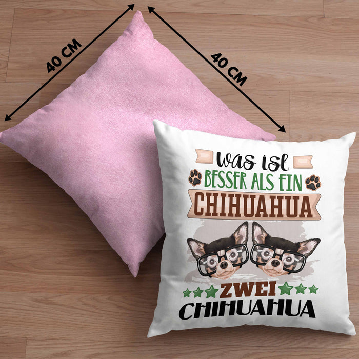 Chihuahua Besitzer Kissen mit Füllung 40x40 Geschenk Lustiger Spruch Geschenkidee Was Ist Besser Als Ein Chihuahua (Grau) Rosa Trendation
