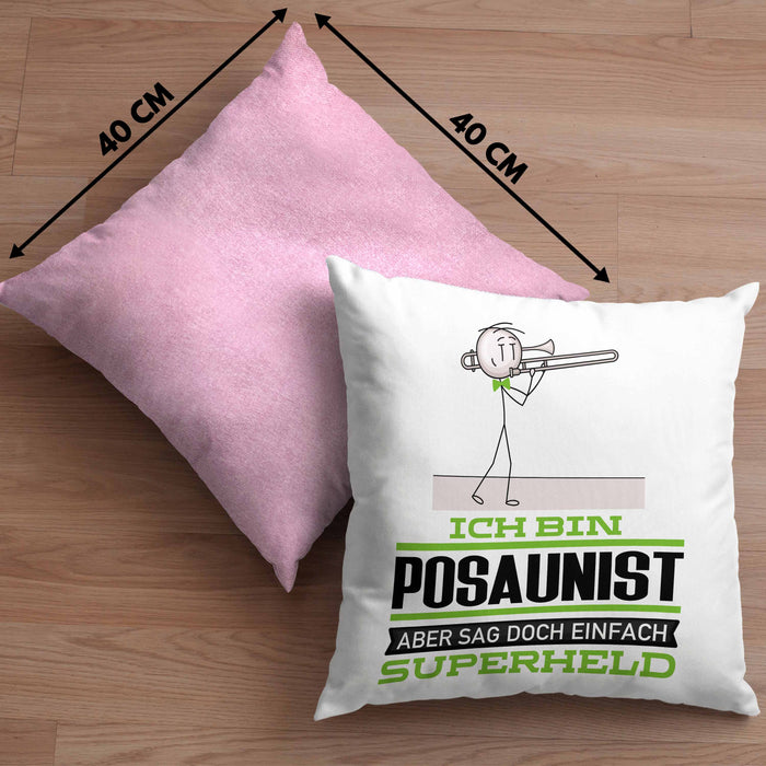Posaunist Geschenk Kissen mit Füllung 40x40 Ich Bin Posaunist Aber Sag Doch Einfach Superheld Lustige Geschenkdiee für Posaunist (Grau) Rosa Trendation