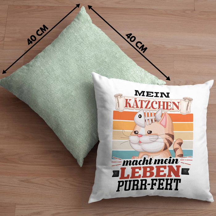 Katze Kissen mit Füllung 40x40 Geschenk Spruch Geschenkidee für Katzen-Mama Papa Katzenliebhaber Mein Kätzen Macht Mein Leben Purr-pekt (Grau) Grün Trendation