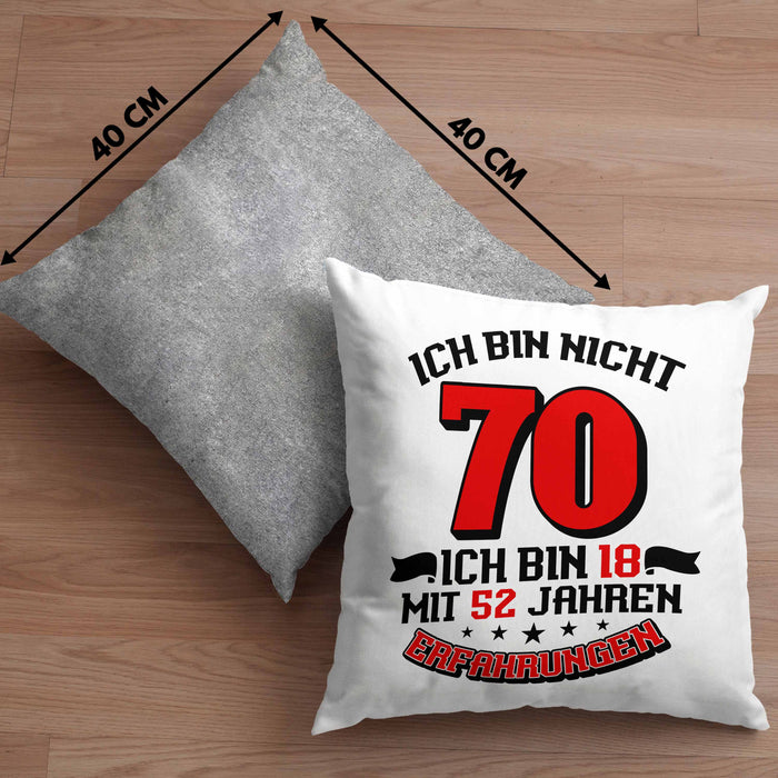 Kissen mit Füllung 40x40 70. Geburtstag Geschenkidee für Männer Frauen Spruch 70 Jahre 18 mit 52 Jahre Erfahrungen (Grau) Grau Trendation