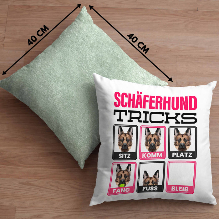 Schäferhund Besitzer Kissen mit Füllung 40x40 Geschenk Lustiger Spruch Geschenkidee Schäferhund Tricks Bleib (Grau) Grün Trendation