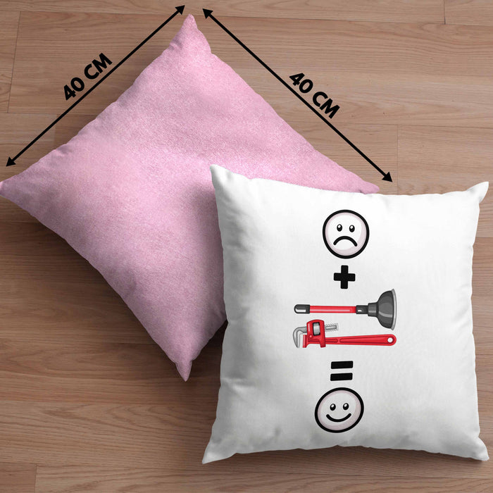 Klempner Kissen mit Füllung 40x40 Geschenk für Klepmner :( + Klostopfen = :) Lustige Geschenkidee Geburtstag (Grau) Rosa Trendation
