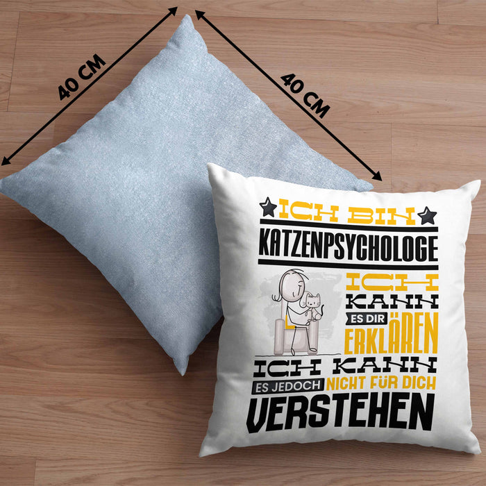 Katzenpsychologe Geschenk Kaffee-Kissen mit Füllung 40x40 Geschenkidee für Katzenpsychologe Ich Bin Katzenpsychologe Ich Kann Es Dir Erklären Jedoch Nicht Für Dich Verstehen Spruch Lustig (Grau) Blau Trendation