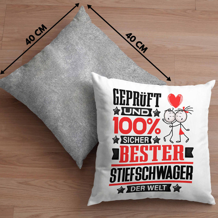 Stiefschwager Geschenk Lustiger Spruch für Stiefschwager Geschenkidee Bester Stiefschwager Der WeltKissen mit Füllung 40x40 (Grau) Grau Trendation