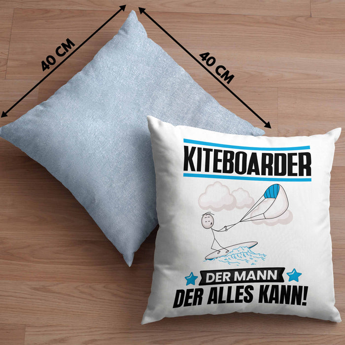 Kiteboarder Kissen mit Füllung 40x40 Geschenk für Kiteboarder Der Mann Der Alles Kann Geschenkidee zum Geburtstag (Grau) Blau Trendation