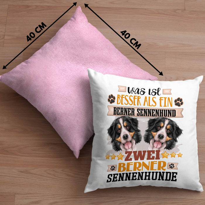 Berner Sennenhund Besitzer Kissen mit Füllung 40x40 Geschenk Lustiger Spruch Geschenkidee Was Ist Besser Als Ein Berner Sennenhund (Grau) Rosa Trendation