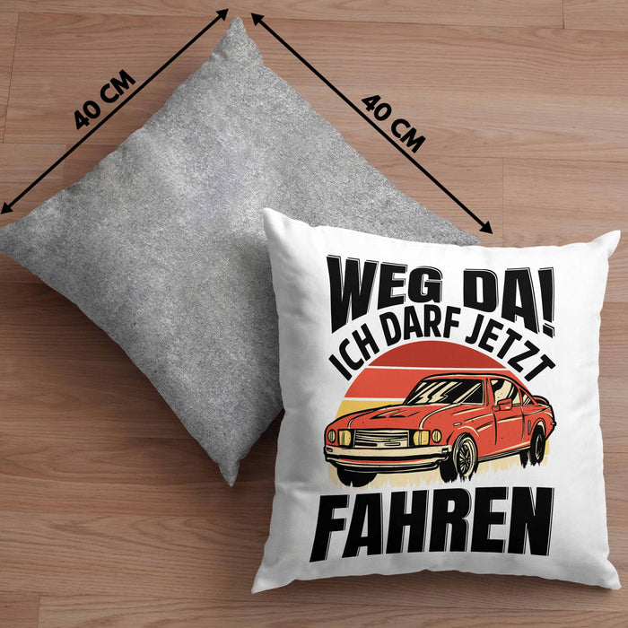 Führerschein Bestanden Geschenk Kissen mit Füllung 40x40 Führerscheinprüfung Bestanden Geschenkidee Weg Da Ich Darf Jetzt Fahren (Grau) Grau Trendation