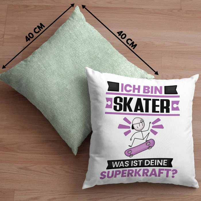Skater Kissen mit Füllung 40x40 Geschenk für Skater Geburtstag Lustiger Spruch Was Ist Deine Superkraft (Grau) Grün Trendation