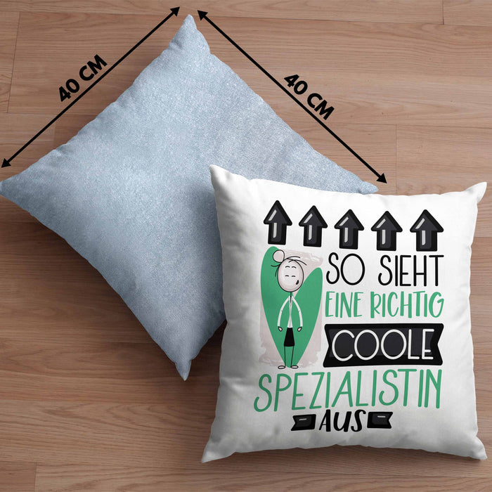 Spezialistin Geschenk Kissen mit Füllung 40x40 Lustig Geschenkidee für Spezialistin Geburtstag So Sieht Eine Richtig Coole Spezialistin Aus Frauen Spruch (Grau) Blau Trendation