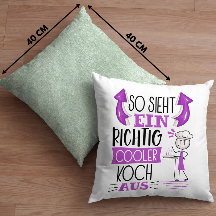 Koch Kissen mit Füllung 40x40 Geschenk So Sieht Ein RIchtig Cooler Koch Aus Geschenkidee Lustiger Spruch Geburtstag (Grau) Grün Trendation