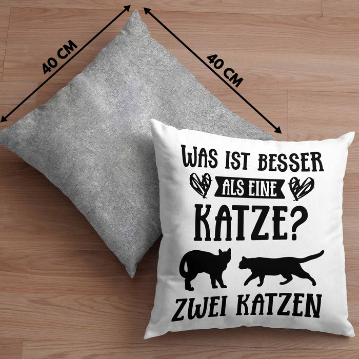 Katze Spruch Kissen mit Füllung 40x40 Lustig Geschenk Cat Kaffee Grafik Katzenliebhaber Geschenke Katzen (Grau) Grau Trendation