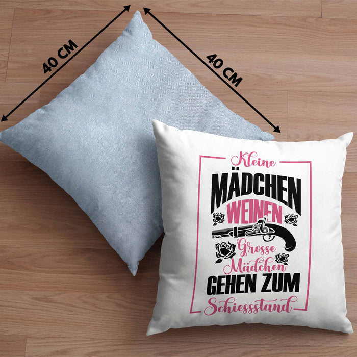 Mädchen Kissen mit Füllung 40x40 Geschenk für schießbegeisterte Mädchen Schützenfest-Fans Mädels (Grau) Blau Trendation