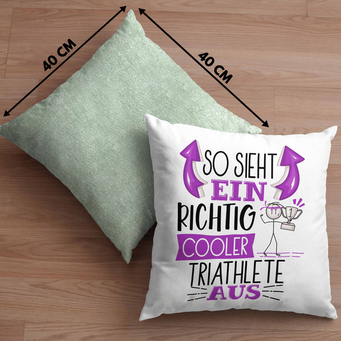 Triathlete Kissen mit Füllung 40x40 Geschenk So Sieht Ein RIchtig Cooler Triathlete Aus Geschenkidee Lustiger Spruch Geburtstag (Grau) Grün Trendation