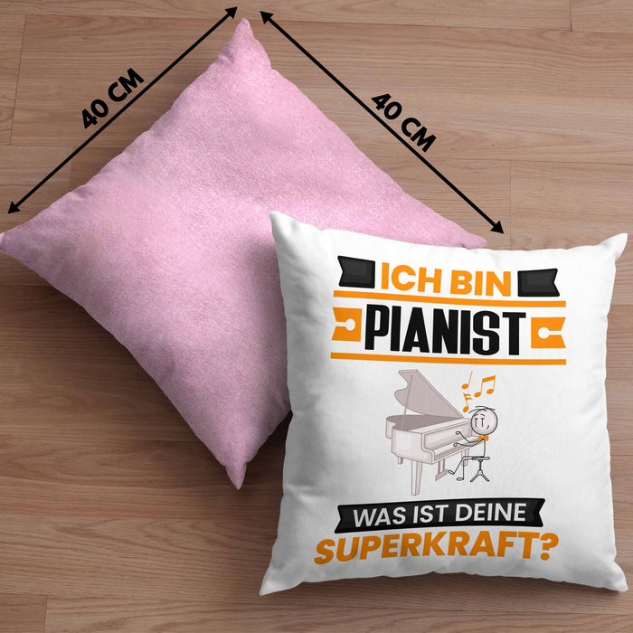 Pianist Kissen mit Füllung 40x40 Geschenk für Pianist Geburtstag Lustiger Spruch Was Ist Deine Superkraft (Grau) Rosa Trendation