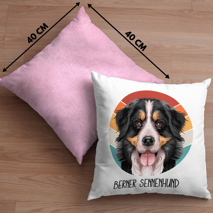 Berner Sennen Besitzer Kissen mit Füllung 40x40 Geschenk Lustiger Spruch Geschenkidee Berner Sennen Mama Papa (Grau) Rosa Trendation
