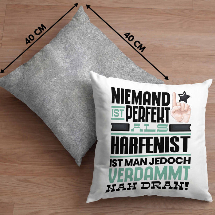 Harfenist Geschenk Kissen mit Füllung 40x40 Lustige Geschenkidee für Harfenist Geburtstag Niemand Ist Perfekt Aber Als Harfenist Ist Man Nah Dran (Grau) Grau Trendation