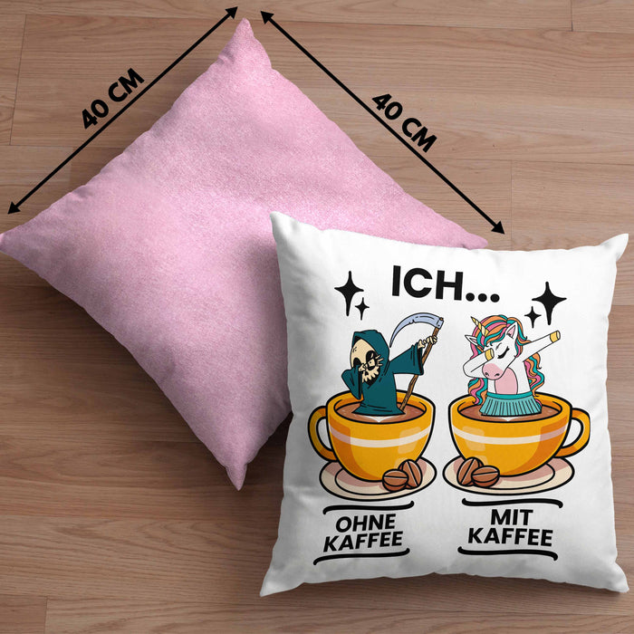 Lustige "Ich Ohne Kaffee Ich Mit Kaffee" Geschenk für KaffeeliebhaberKissen mit Füllung 40x40 (Grau) Rosa Trendation