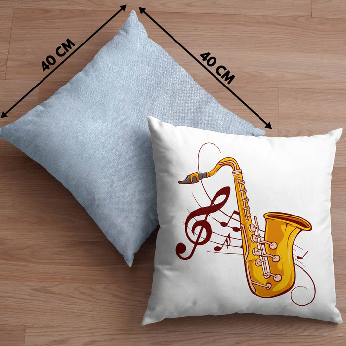 Lustige Saxofon-Kissen mit Füllung 40x40 Geschenk Saxofonspieler Geschenkidee (Grau) Blau Trendation
