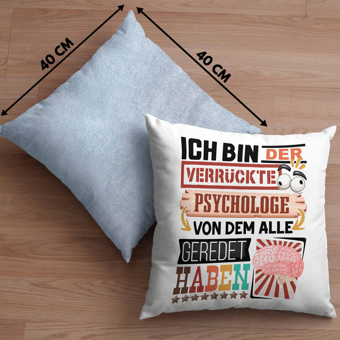 Psychologe Kissen mit Füllung 40x40 Geschenk Spruch Lustig Geschenkidee für Psychologe Geburtstag Ich Bin Der Verrückte Psychologe (Grau) Blau Trendation