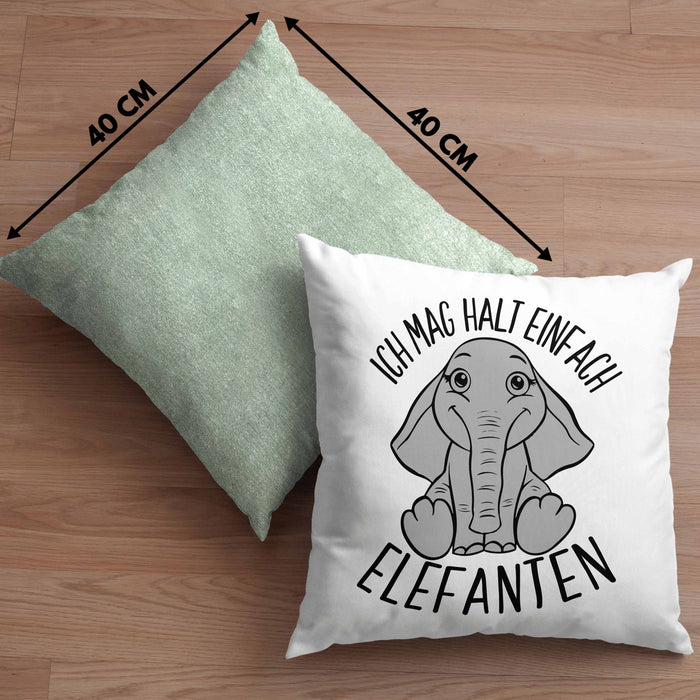 Elefant Kissen mit Füllung 40x40 Geschenk Für Elefanten-Liebhaber Geschenkidee Ich Mag Halt Einfach Elefanten (Grau) Grün Trendation