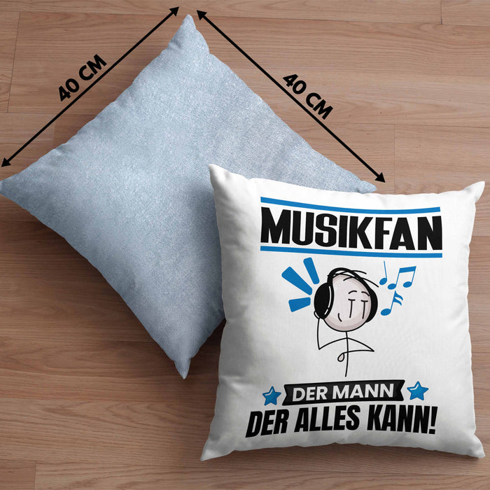 Musikfan Kissen mit Füllung 40x40 Geschenk für Musikfan Der Mann Der Alles Kann Geschenkidee zum Geburtstag (Grau) Blau Trendation