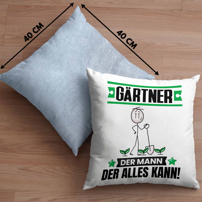 Gärtner Kissen mit Füllung 40x40 Geschenk für Gärtner Der Mann Der Alles Kann Geschenkidee zum Geburtstag (Grau) Blau Trendation