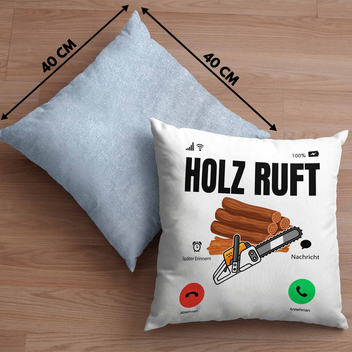 Holzarbeiter Schreiner Tischler Geschenk Kissen mit Füllung 40x40 Holz Ruft An Holzarbeit Waldarbeiter (Grau) Blau Trendation