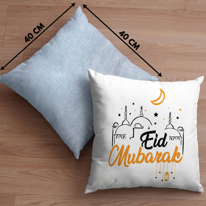 Eid Mubarak Kissen mit Füllung 40x40 Geschenk Muslime Geschenkidee Sprüche für Muslimische Menschen (Grau) Blau Trendation