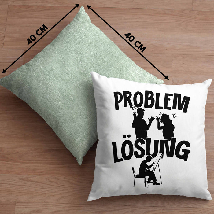 Maler Kissen mit Füllung 40x40 Geschenk für Künstler Maler Männer Geschenkidee Problem und Lösung Malen (Grau) Grün Trendation