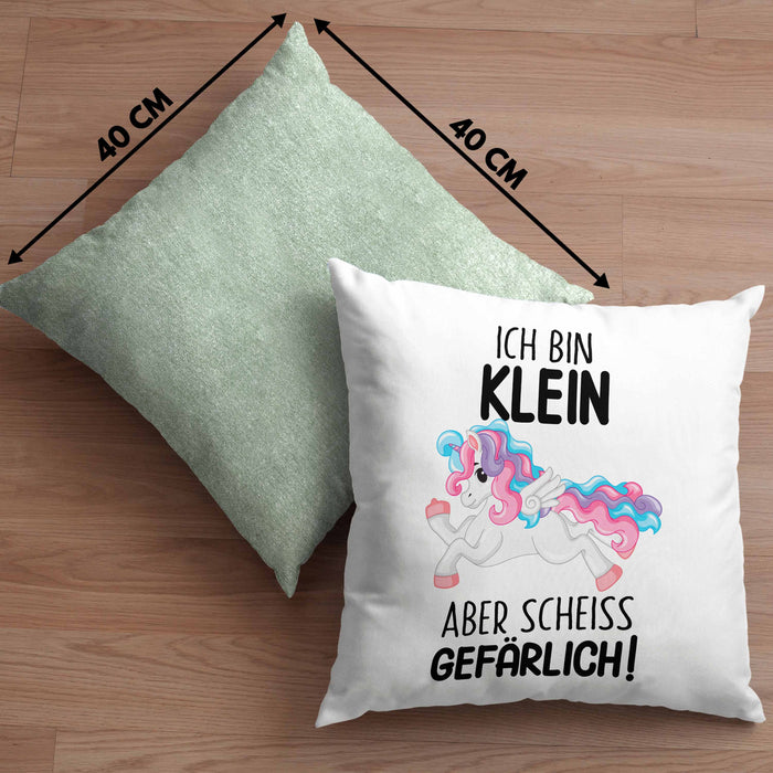 Lustige Ich Bin Klein Aber Gefährlich Kissen mit Füllung 40x40 Mit Spruch Einhorn Geschenk Mama Freundin Kollegin Geschenkidee Arbeit Frauen (Grau) Grün Trendation