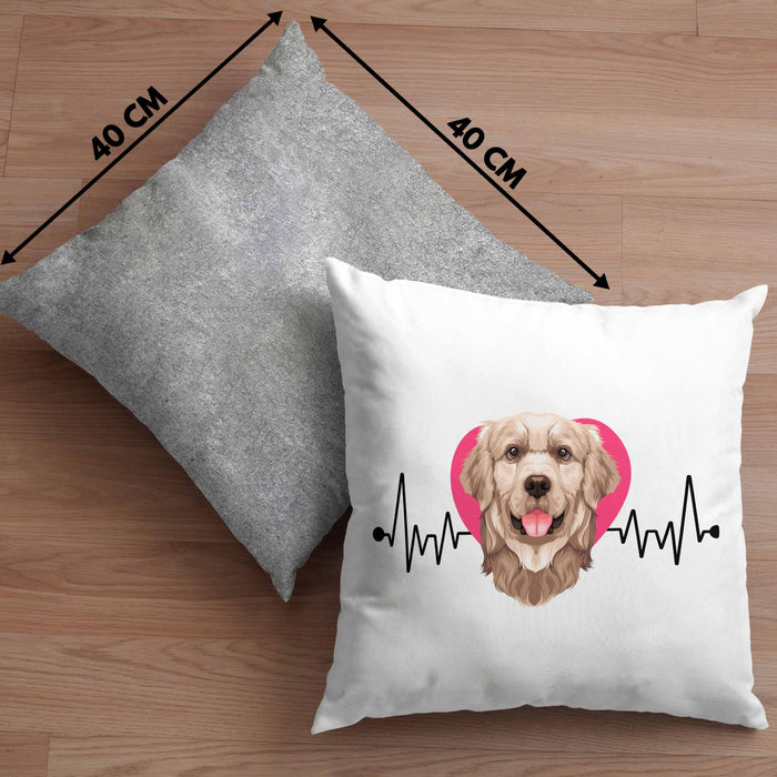 Golden Retriever Besitzer Kissen mit Füllung 40x40 Geschenk Lustiger Spruch Geschenkidee Herzschlag Golden Retriever (Grau) Grau Trendation