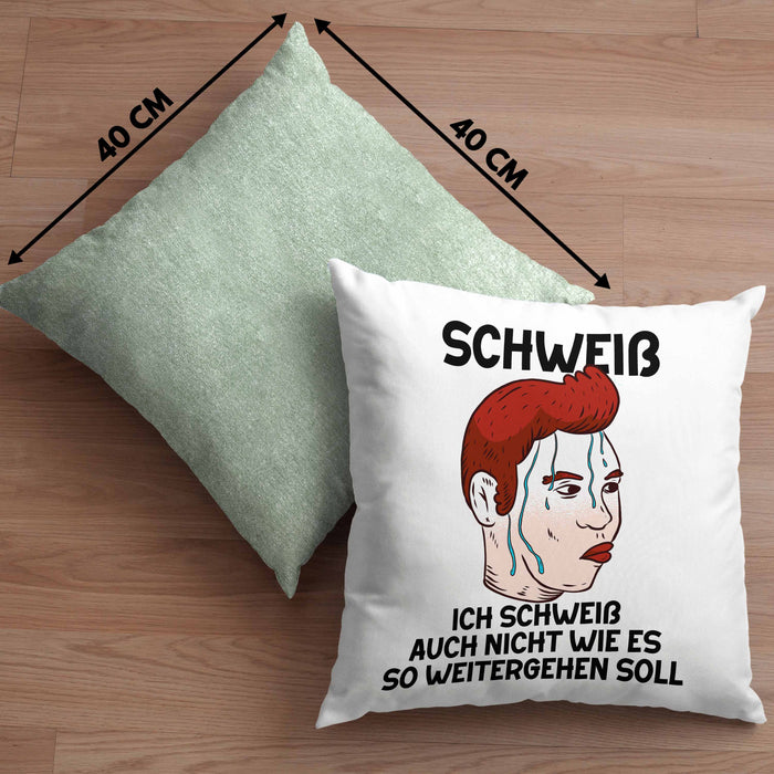 Dank Meme Kissen mit Füllung 40x40 Schweiß Wortspiel Ich Schweiß Auch Nicht Wie Das Weitergehen Soll Geschenkidee Depressionen (Grau) Grün Trendation