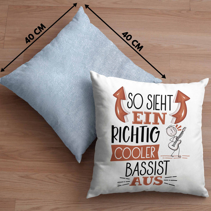 So Sieht Ein Richtig Cooler Bassist Aus Kissen mit Füllung 40x40 Geschenk für Bassist Geburtstag Geschenkdiee (Grau) Blau Trendation